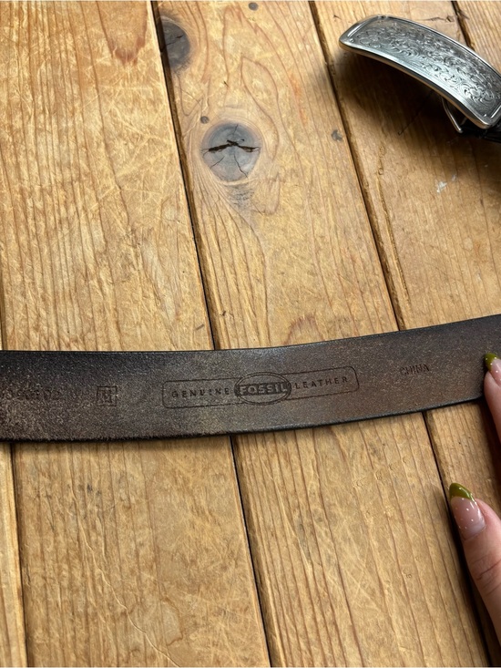 Fossil Black Tooled Leather Belt with Engraved Buckle main image 6